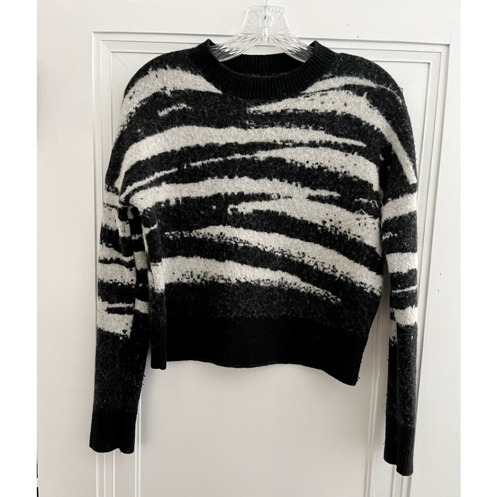 All Saints Black and White Crew Neck Sweater
